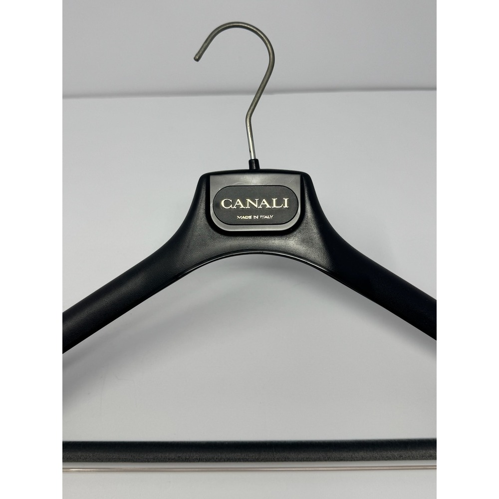 Canali Luxury Suit Hangers Set of 2 Black Italy Wide Shoulder Flocked Bar - Picture 2 of 5
